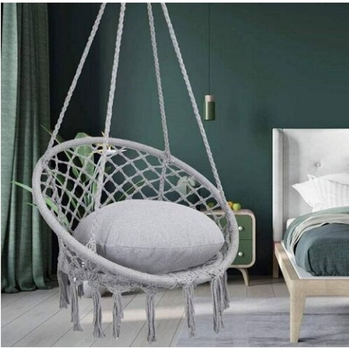 GENERICO - SILLA HAMACA COLGANTE COLOR GRIS ESPECIAL JARDIN O DORMITORIOS