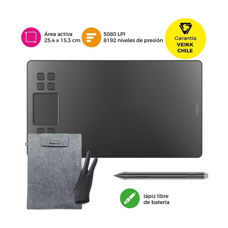 VEIKK - Tableta Gráfica Veikk A50 con Funda y Guante