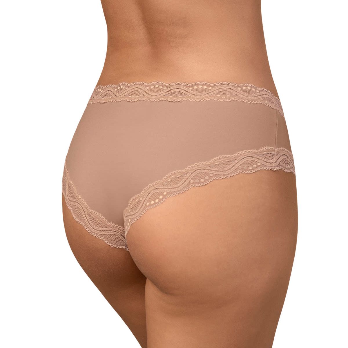 LEONISA - Calzón hípster tiro medio en tela lisa y encaje 092044 Durazno