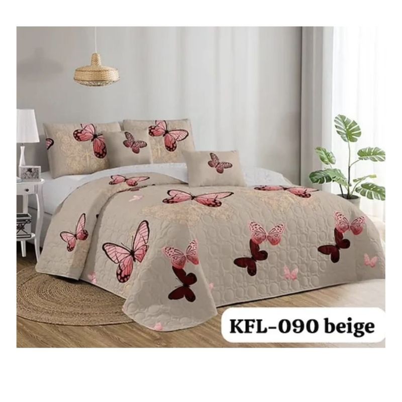 GENERICO - Cubrecama Quilt Verano 1.5 Plazas - Beige Mariposas KFL090