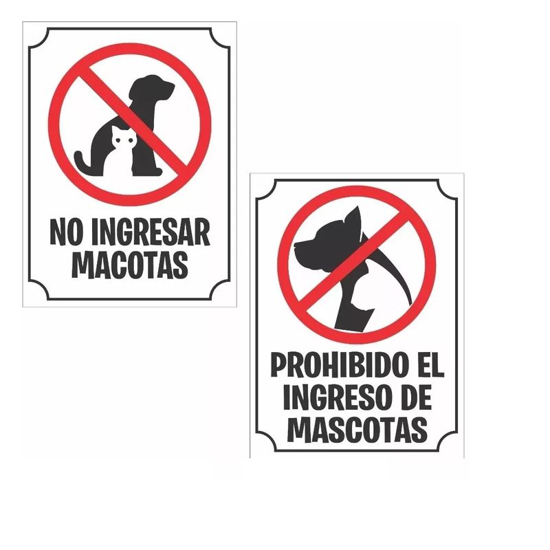 GENERICO - Señaléticas 2 X Prohibido El Ingreso De Mascotas 30 X 20