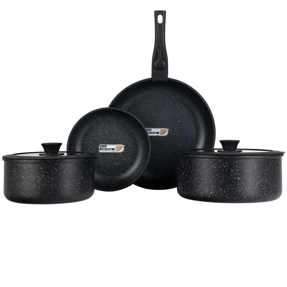 BAUM - Bateria de Cocina Ollas Ceramica Baum 6 Piezas Antiadherente - Negro