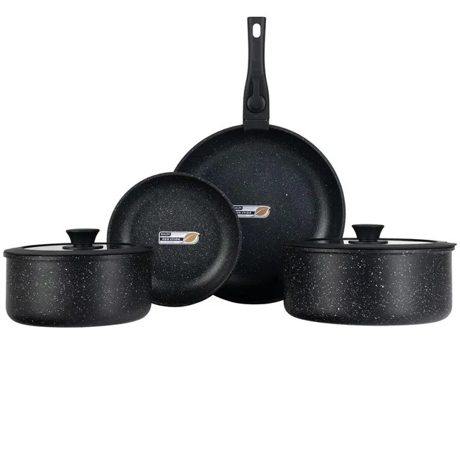 BAUM - Bateria de Cocina Ollas Ceramica Baum 6 Piezas Antiadherente - Negro