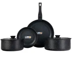 BAUM - Bateria de Cocina Ollas Ceramica 6 Piezas Antiadherente - Negro