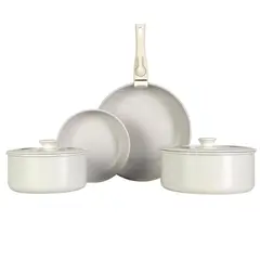 BAUM - Bateria de Cocina Ollas Ceramica 6 Piezas Antiadherente - Blanco