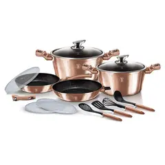 BERLINGER HAUS - Batería de cocina 15 pzs, color rosa, aluminio forjado