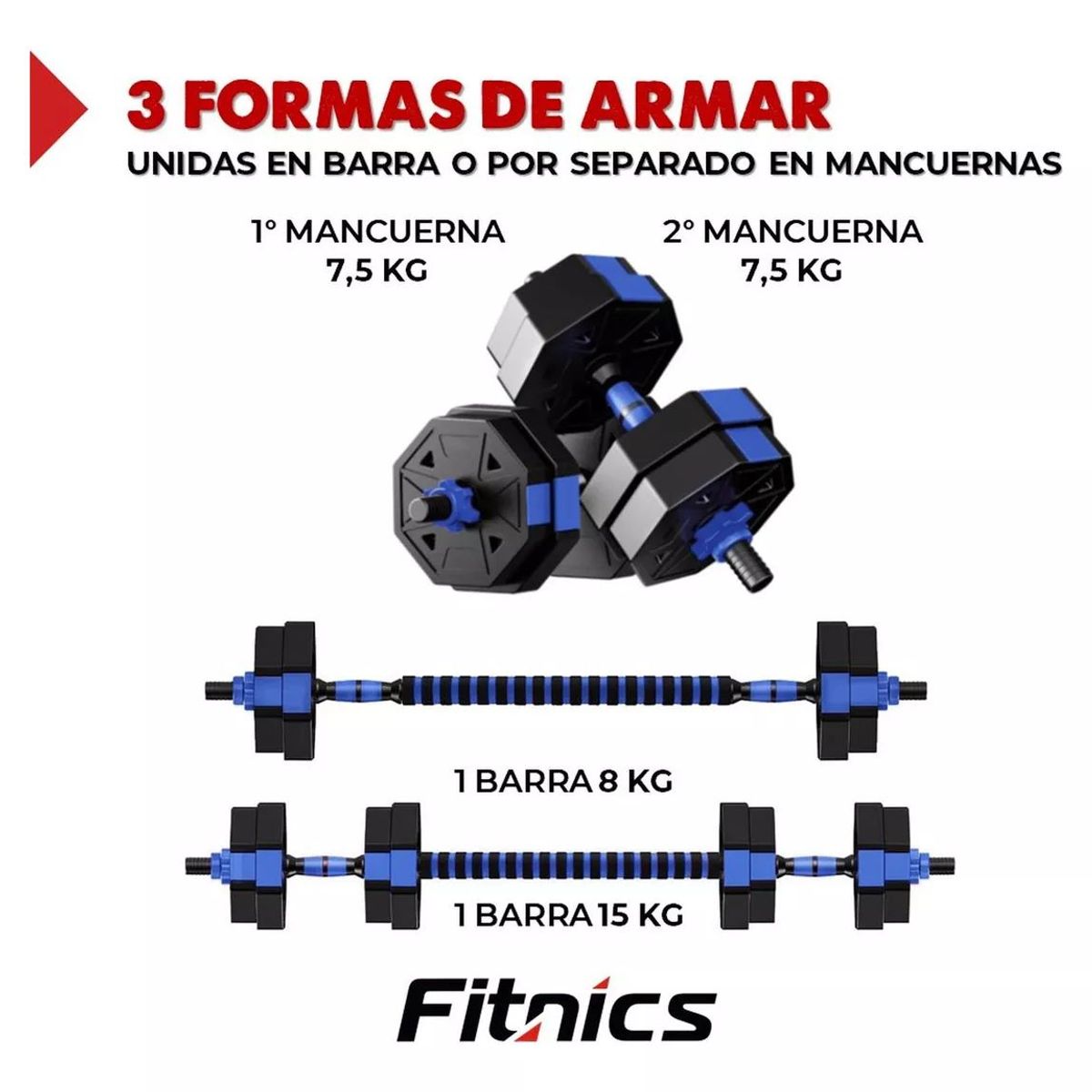 SHOP EHOME BAG - Set Mancuernas Y Barra Unibles 15kg Fitness Pesas Ajustable