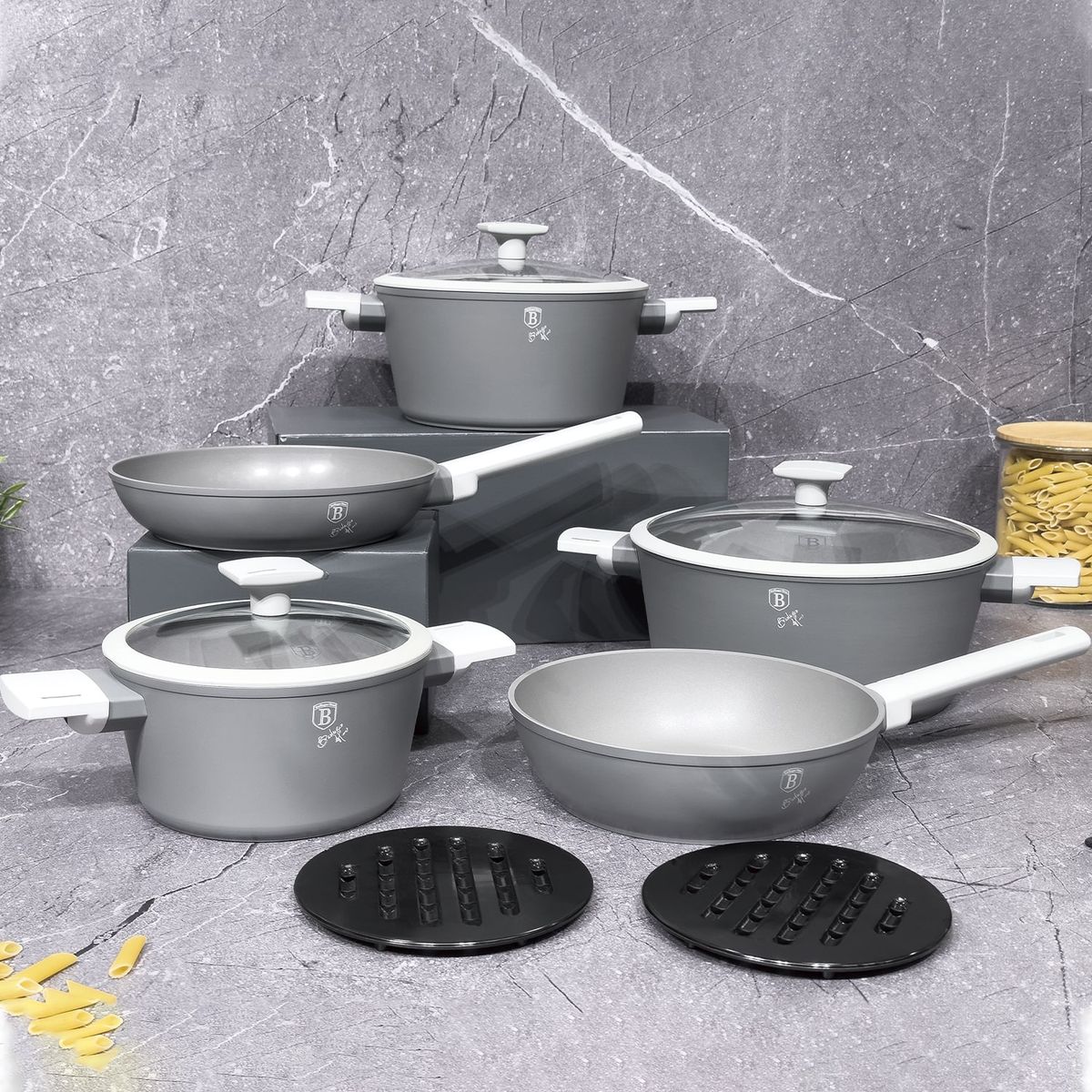 BERLINGER HAUS - Batería de cocina 10 pzs, color gris, aluminio forjado