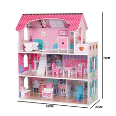 GENERICO - Casa de Muñecas Clásica de Madera Rosada con Accesorios