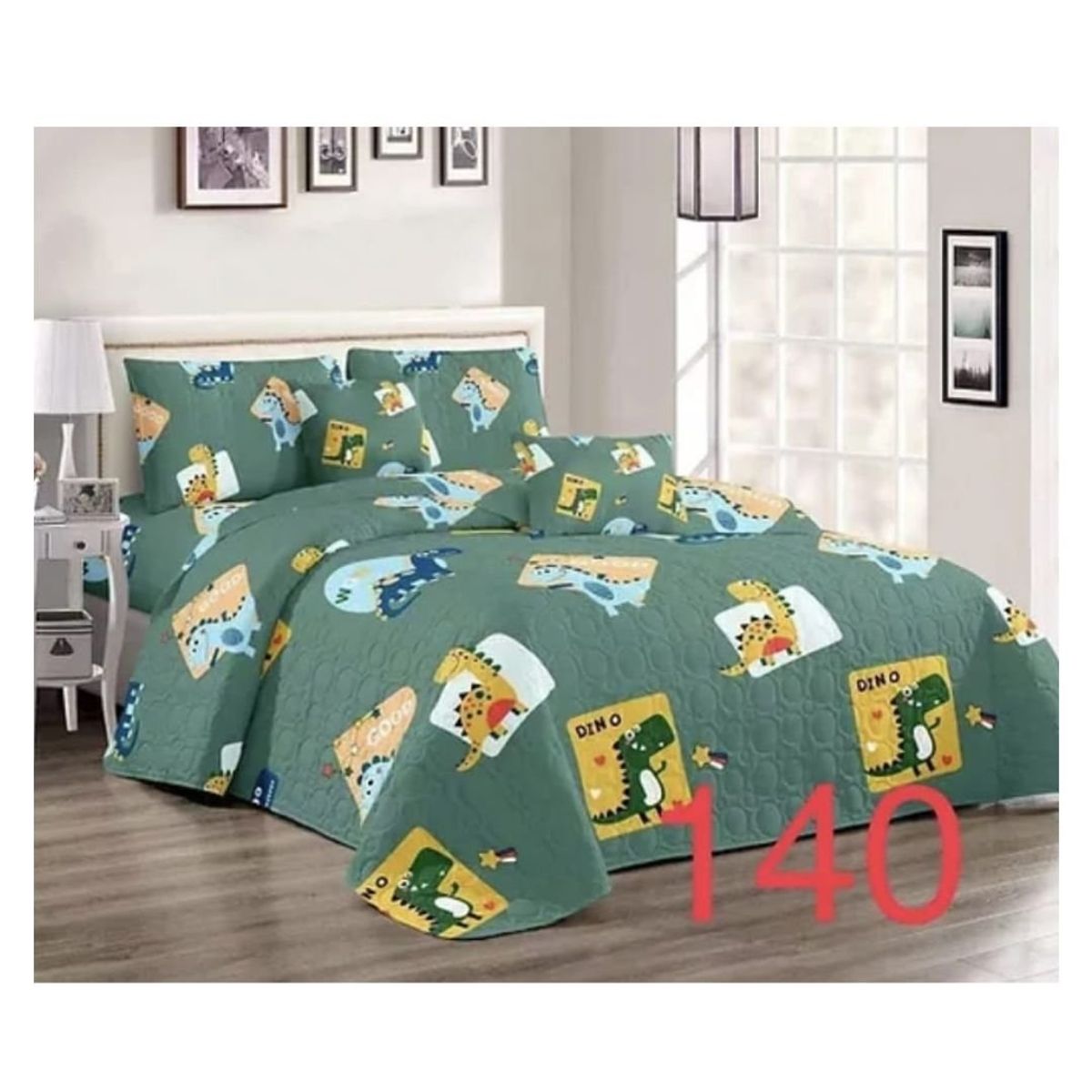 GENERICO - Cubrecama Quilt Verano 1.5 Plazas - Verde Dinos 139