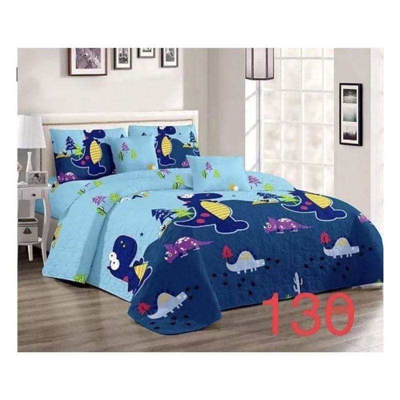 GENERICO - Cubrecama Quilt Verano 1.5 Plazas - Dino Chopo Azul 130