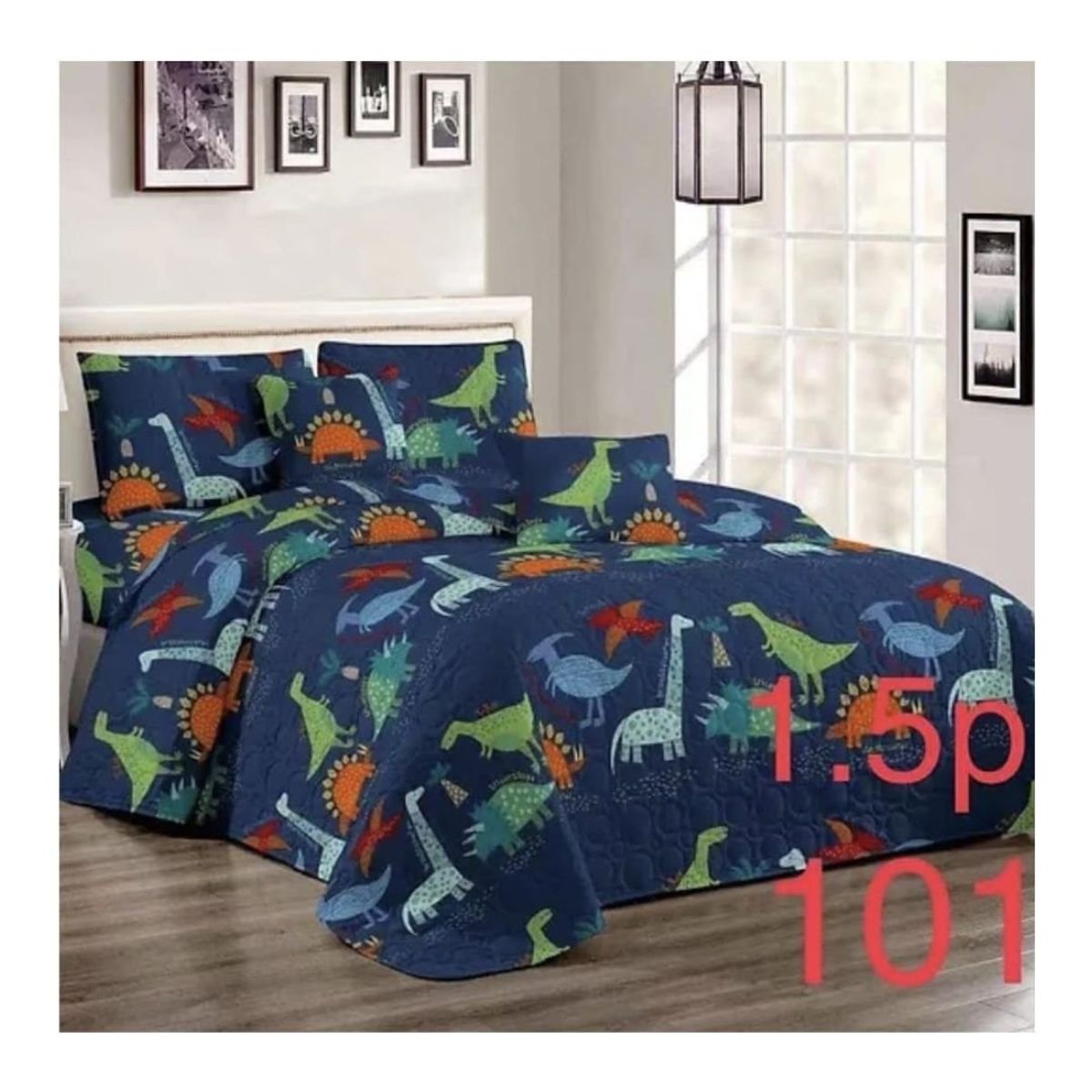 GENERICO - Cubrecama Quilt Verano 1.5 Plazas - Mundo Dino's 142