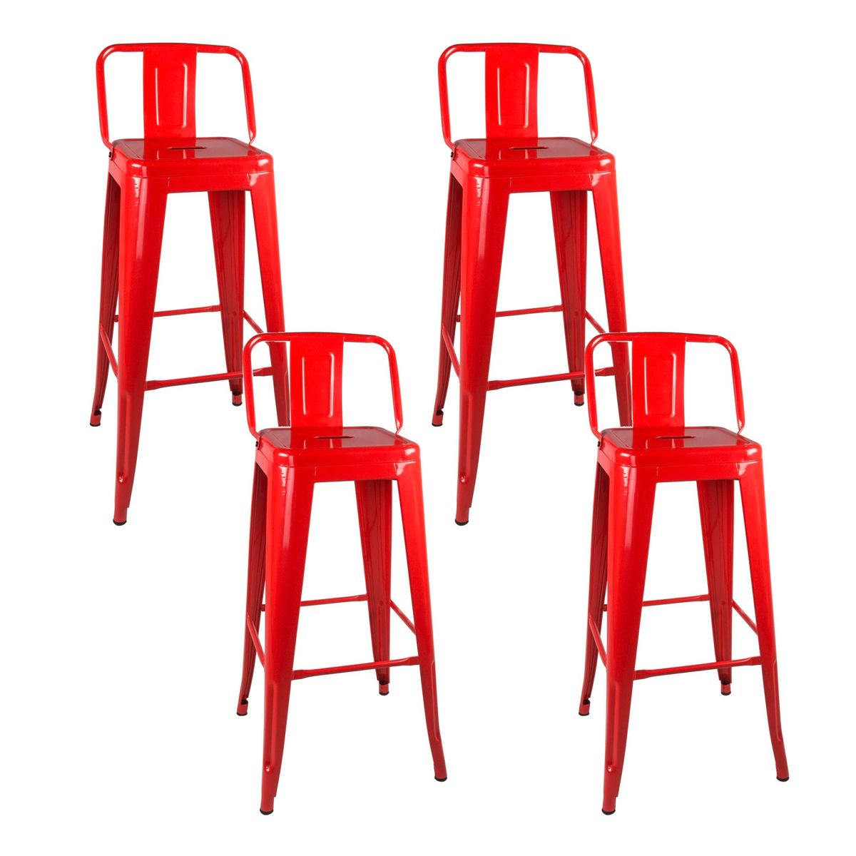 GENERICO - Pack 4 Taburetes Pisos Metal Tolix para con respaldo LF5-03HB  - rojo