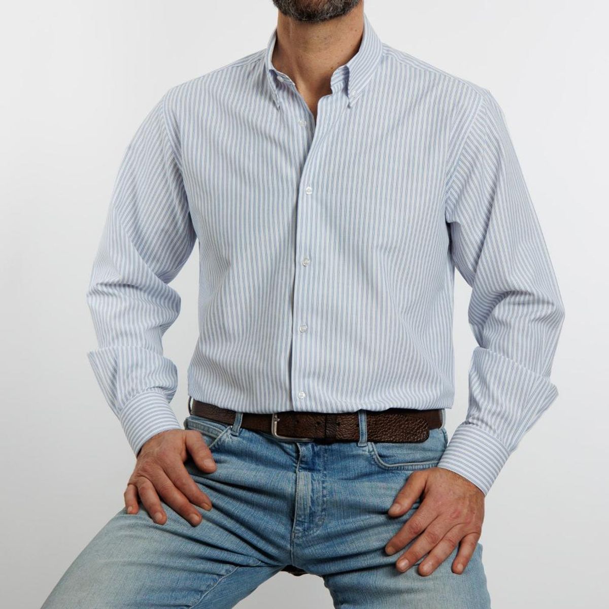 VANDINE - Camisa  Etiqueta Roja Líneas azules I24-13 - Azul