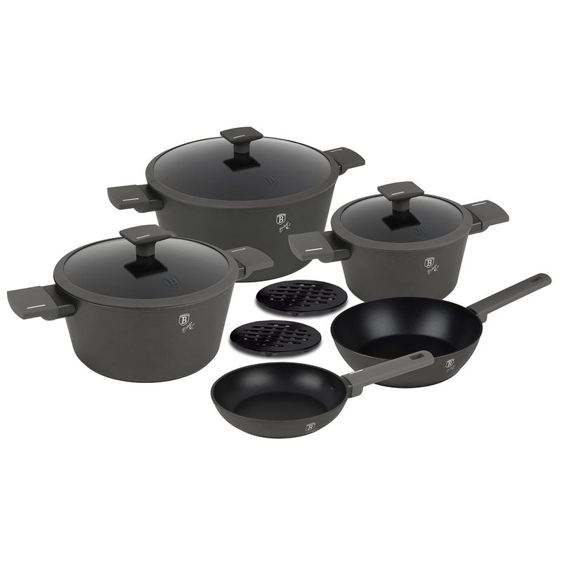 BERLINGER HAUS - Batería de cocina 15 pzs, color negro, aluminio forjado