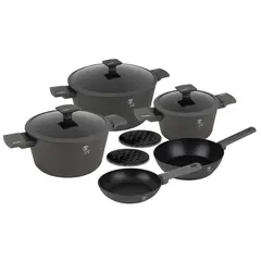 BERLINGER HAUS - Batería de cocina 15 pzs, color negro, aluminio forjado