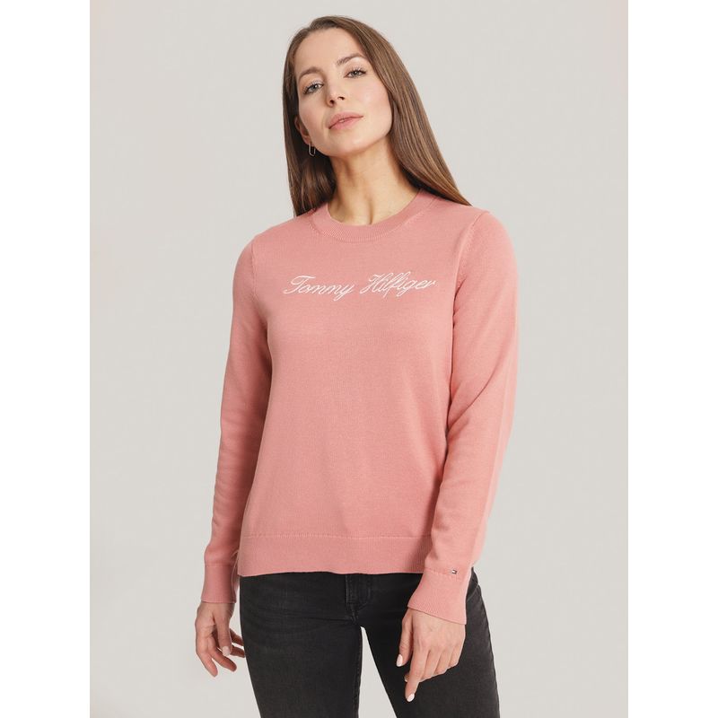 TOMMY HILFIGER - Sweater Solid Con Logo Rosado Tommy Hilfiger