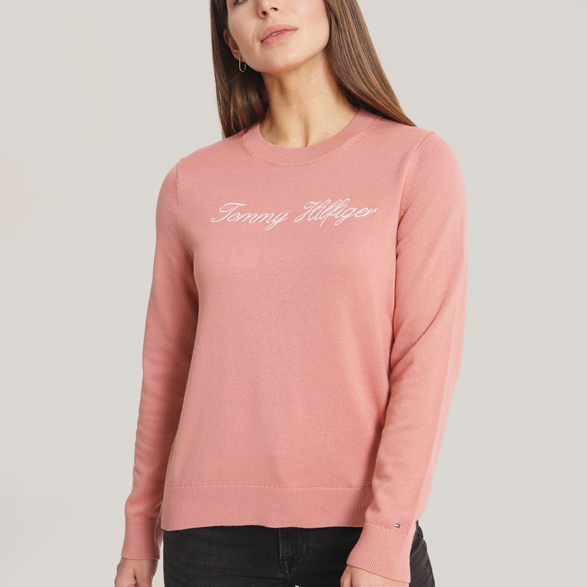 TOMMY HILFIGER - Sweater Solid Con Logo Rosado Tommy Hilfiger