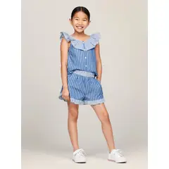 TOMMY HILFIGER - Short Amplios A Rayas Con Vuelos Celeste