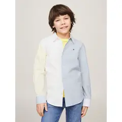 TOMMY HILFIGER - Camisa A Rayas Mixtas Regular Fit Celeste