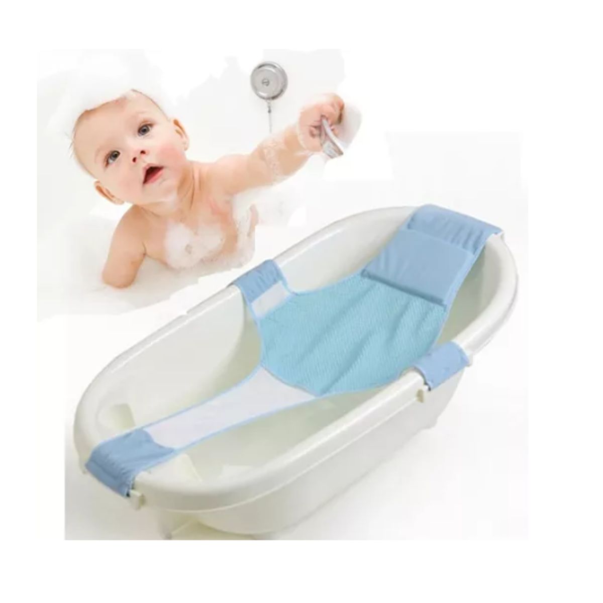 GENERICO - Hamaca Malla Para Bañera Tina De Bebe 4 Puntas Azul