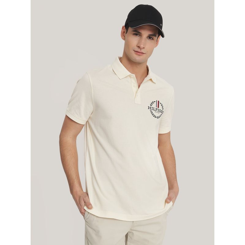 TOMMY HILFIGER - Polo Solid Con Logo Monogram Beige Tommy Hilfiger