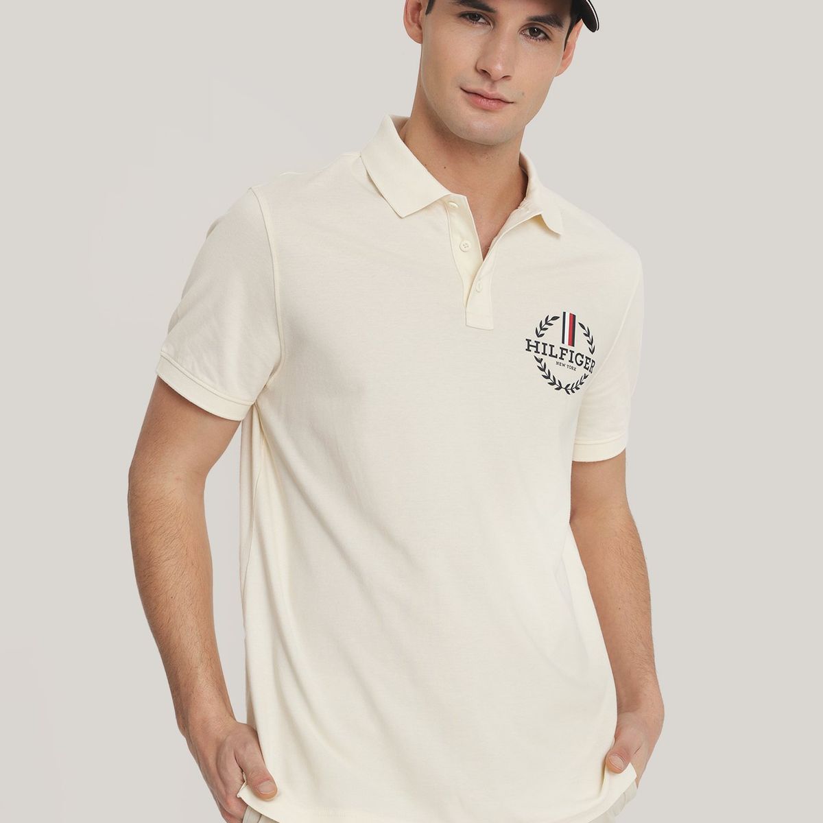 TOMMY HILFIGER - Polo Solid Con Logo Monogram Beige Tommy Hilfiger