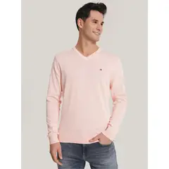 TOMMY HILFIGER - Sweater Básico Signature V-Neck Rosado