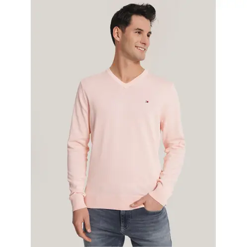 TOMMY HILFIGER - Sweater Básico Signature V-Neck Rosado