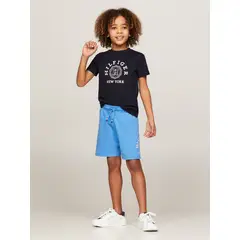 TOMMY HILFIGER - Short De Algodón Con Logo Bordado Celeste