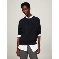 TOMMY HILFIGER - Sweater Relaxed De Punto Trenzado Azul