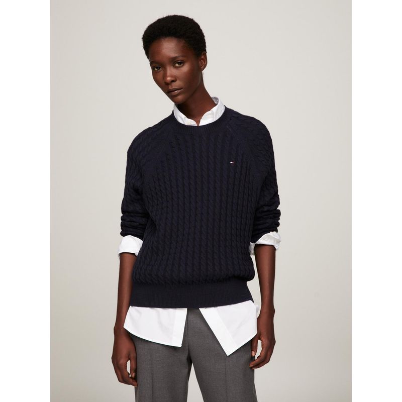 TOMMY HILFIGER - Sweater Relaxed De Punto Trenzado Azul Tommy Hilfiger