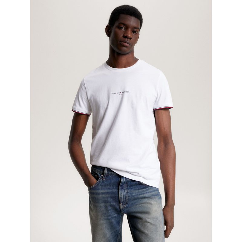 TOMMY HILFIGER - Polera Con Mangas Ribeteadas Blanco Tommy Hilfiger