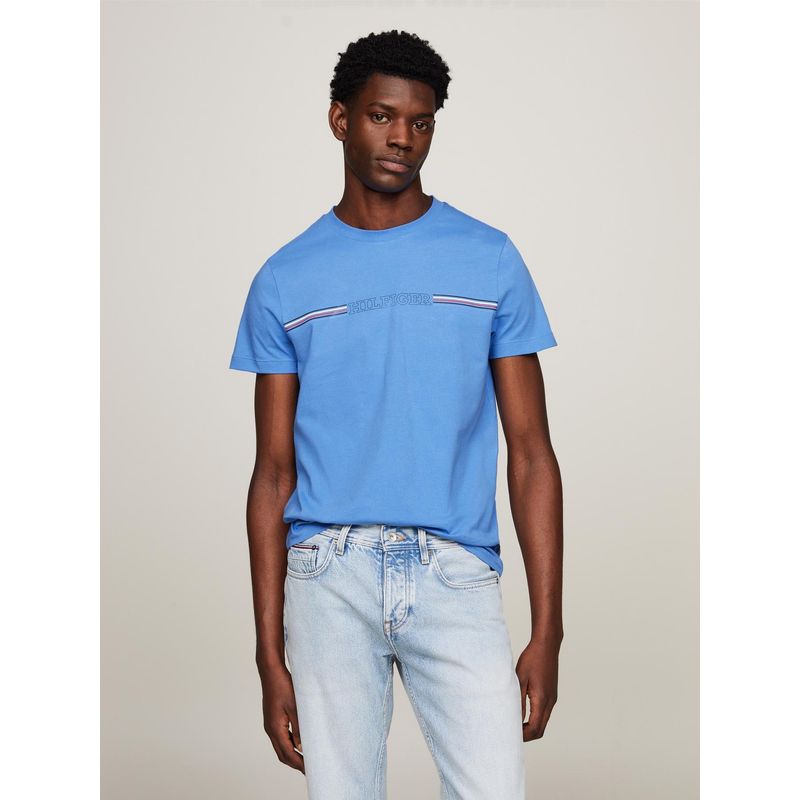 TOMMY HILFIGER - Polera Logo Stripe Slim Fit Celeste Tommy Hilfiger