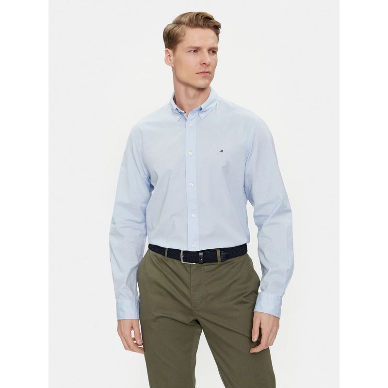 TOMMY HILFIGER - Camisa Flex Solid De Corte Regular Celeste Tommy Hilfiger