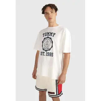 TOMMY HILFIGER - Polera Oversize Crest Varsity Blanco Tommy Jeans