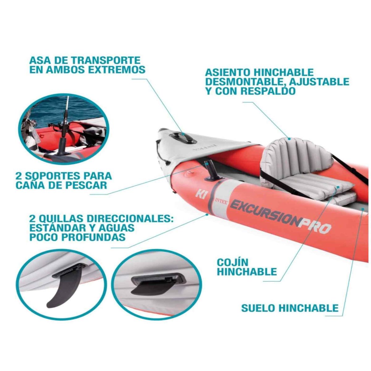 INTEX - Kayak Inflable Individual INTEX Excursion Pro K1 Personas 1