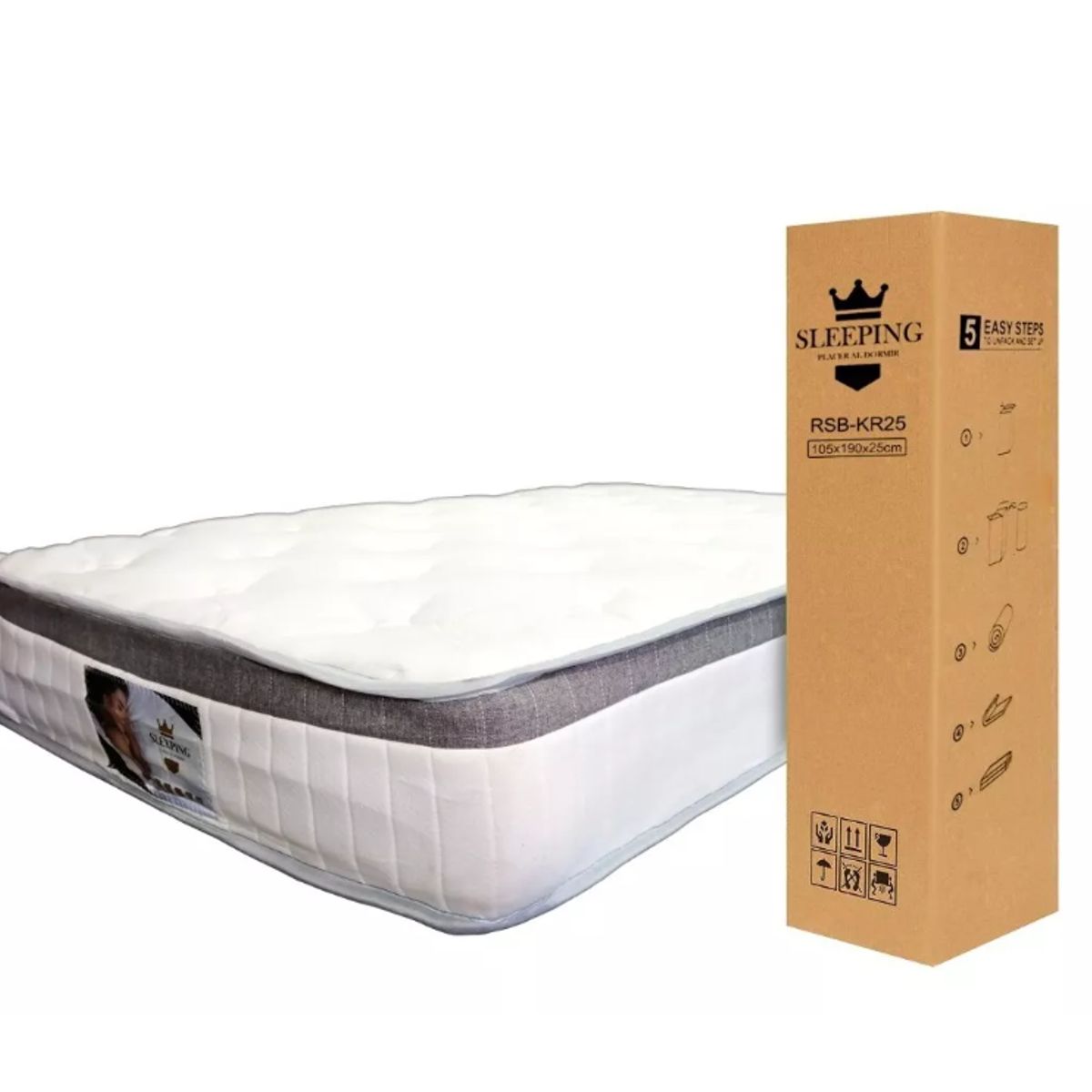 GENERICO - Colchón Comprimido Roller Confort Plus Resortes Independientes 1,5 Plazas 105x190x25 cm