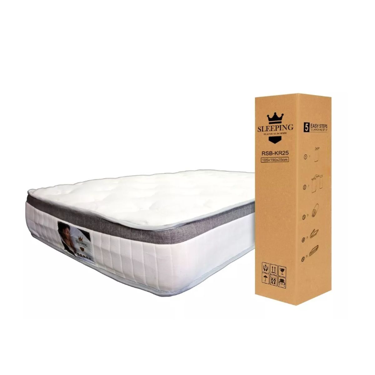 GENERICO - Colchón Comprimido Roller Confort Plus Resortes Independientes 1,5 Plazas 105x190x25 cm