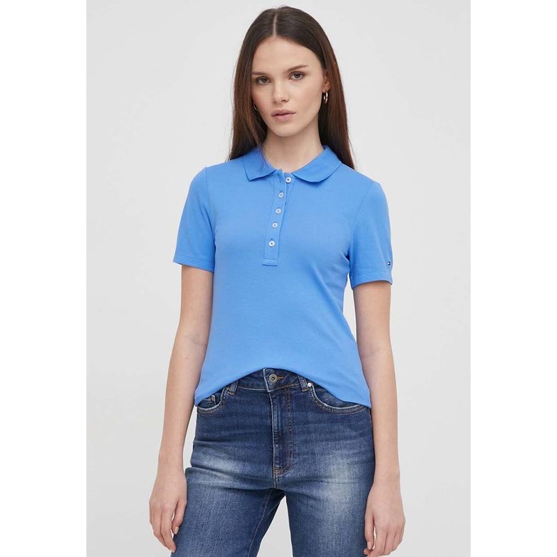 TOMMY HILFIGER - Polo Solid Con Logo Slim Fit Celeste Tommy Hilfiger