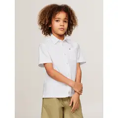 TOMMY HILFIGER - Camisa Essential Con Logo Blanco