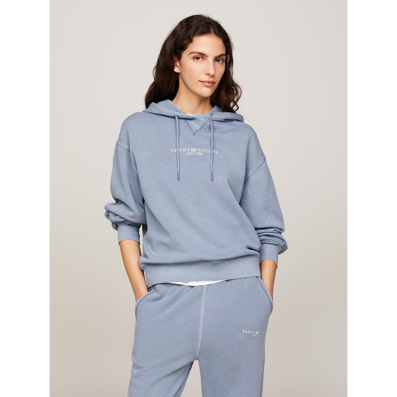 TOMMY HILFIGER - Polerón Hoodie Logo Tonal Bordado Celeste Tommy Hilfiger