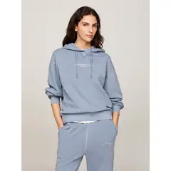TOMMY HILFIGER - Polerón Hoodie Logo Tonal Bordado Celeste