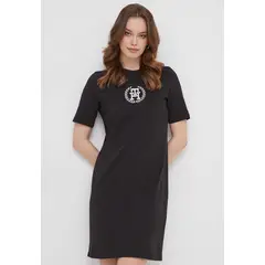 TOMMY HILFIGER - Vestido Con Logo Redondo Negro