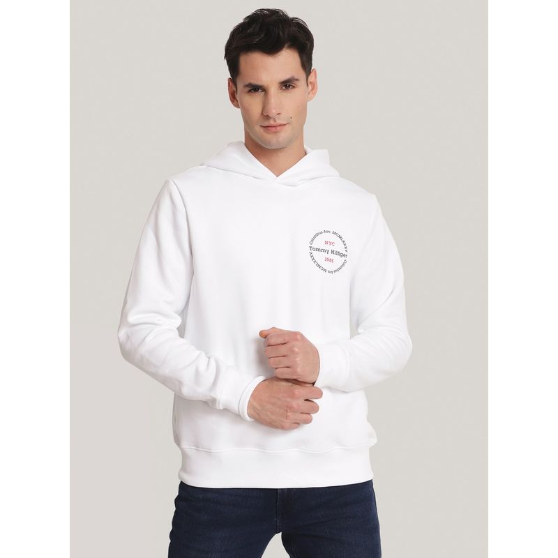 TOMMY HILFIGER - Polerón Hoodie Con Logo Chest Blanco Tommy Hilfiger