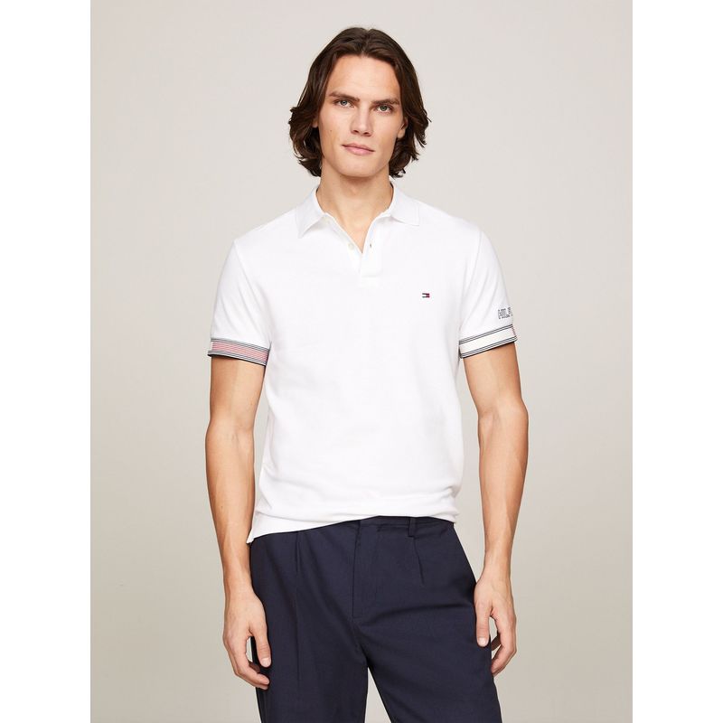 TOMMY HILFIGER - Polo Flag Con Ribetes Slim Fit Blanco Tommy Hilfiger_.
