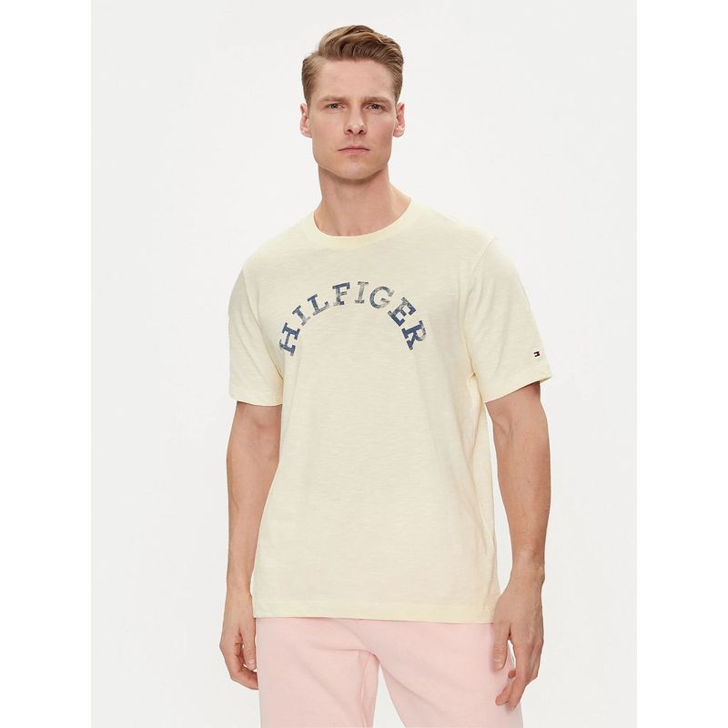 TOMMY HILFIGER - Polera Logo Arqueado Regular Fit Beige Tommy Hilfiger