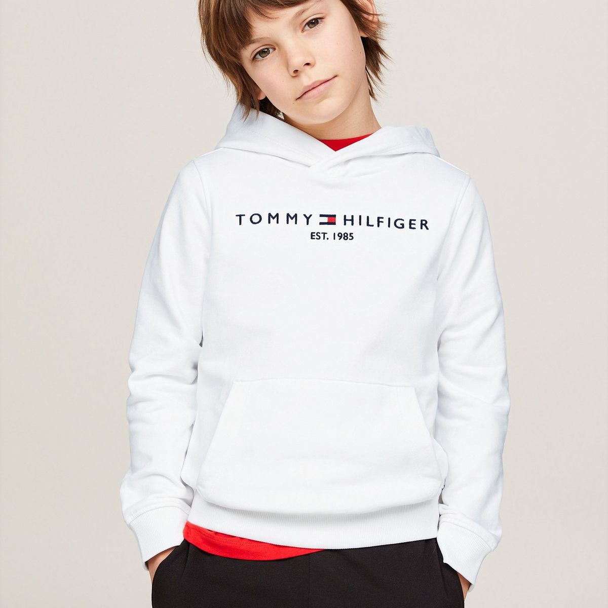 TOMMY HILFIGER - Polerón Unisex Hoodie Essential Con Logo Blanco Tommy Hilfiger
