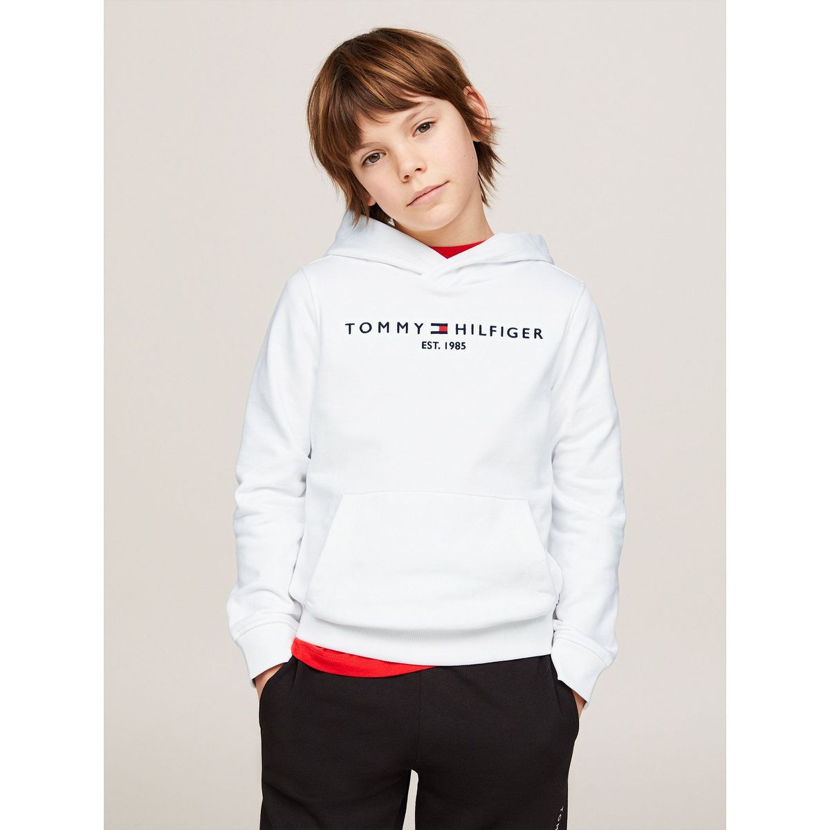 TOMMY HILFIGER - Polerón Unisex Hoodie Essential Con Logo Blanco Tommy Hilfiger