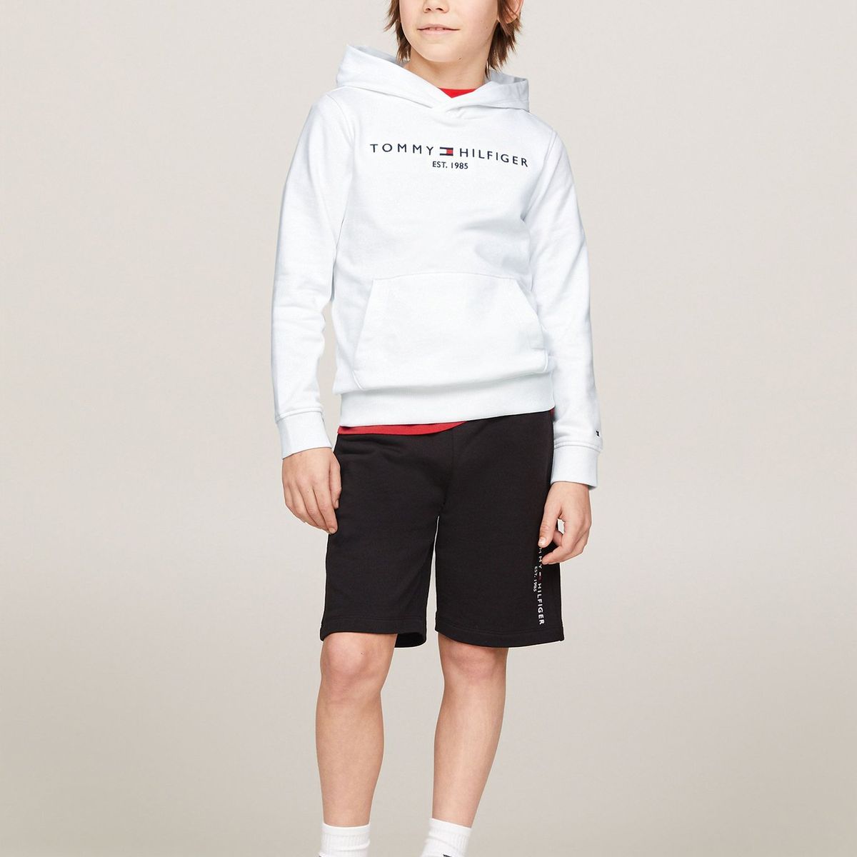 TOMMY HILFIGER - Polerón Unisex Hoodie Essential Con Logo Blanco Tommy Hilfiger